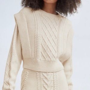 Aritzia Babaton Cream Merino Wool Seek Cable Knit Casual Sweater new Size XS